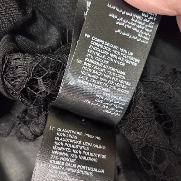Sandro Paris Black Sheer Lace Hem Blouse Size 1 US S Linen Blend Long Sleeve - Picture 9 of 15